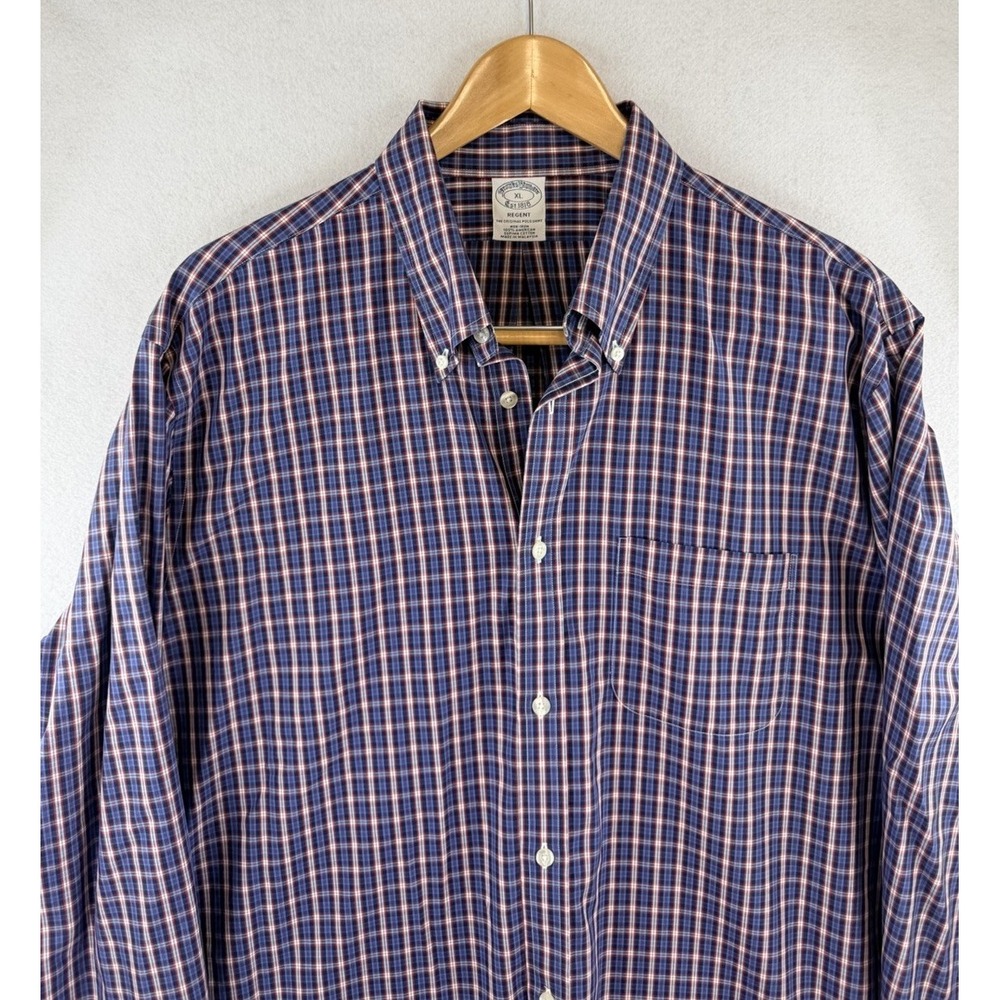 Brooks Brothers Regent XL Mens Blue Red White Plaid Supima Cotton Non-Iron Shirt